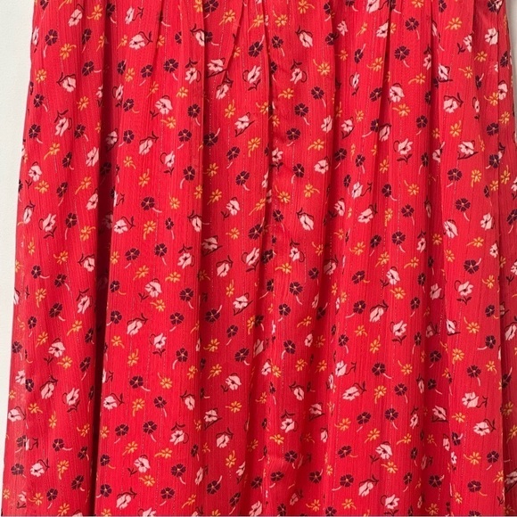 Madewell Ruffle Strap Wrap Dress Metallic Stripes Prairie Posies Red Floral - Picture 7 of 11